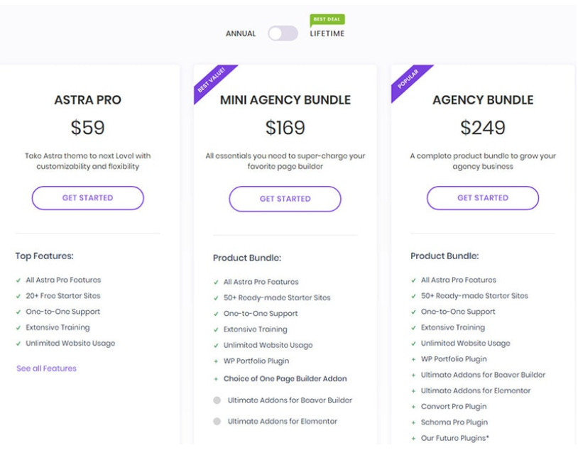 astra theme pricing plans