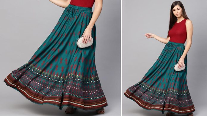 Blue & Red Printed Skirt
